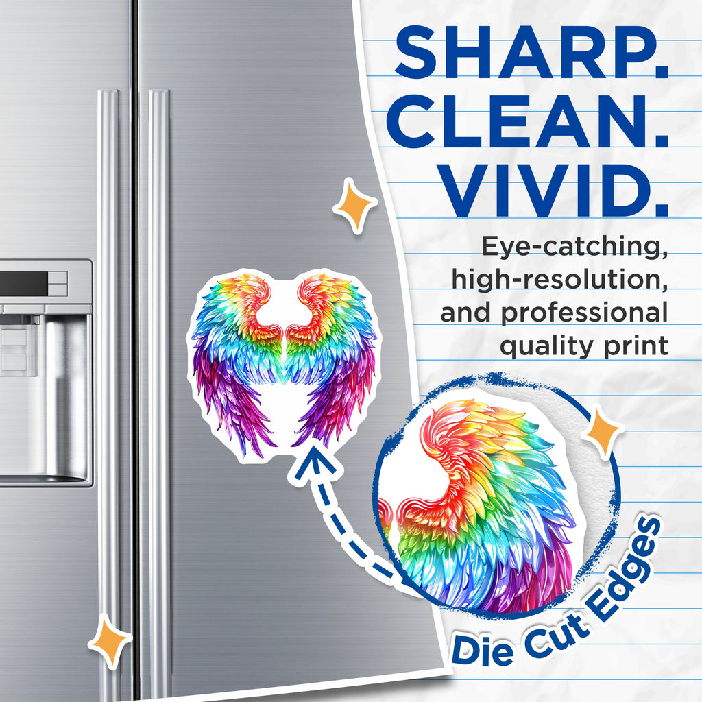 (2 Pack) Rainbow Angel Wings Magnets - Vibrant Fridge Decor - Pride Month Locker Art - Fantasy Aesthetic - 5 Inches On Longest Side - Thick Durable Magnet - Made in USA - MAG37899