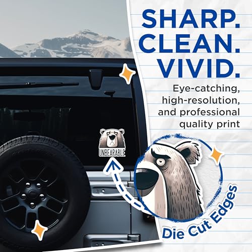 (2 Pack) Unbearable Funny Bear Stickers - Cartoon Animal Stickers - Cute Sad Bear Stickers - 5" On Longest Side - Sticks to Any Smooth Flat Surface - Made in USA - BMCS2644