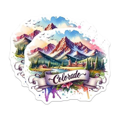 (2 Pack) Colorado Magnets - Mountain Landscape - Watercolor Scene - State Pride Magnet - U.S. Travel Souvenir - 5" On Longest Side - for Cars, Fridges, Toolboxes - Made in USA - MAG7012