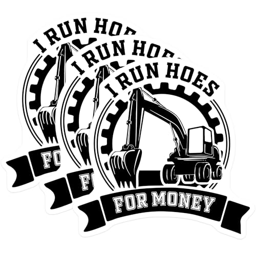 (3 Pack) I Run Hoes Decals - Excavator Stickers - Funny Construction Decals - 3 Inches On Longest Side - Easy Peel & Apply - Made in USA - 3MCS7667