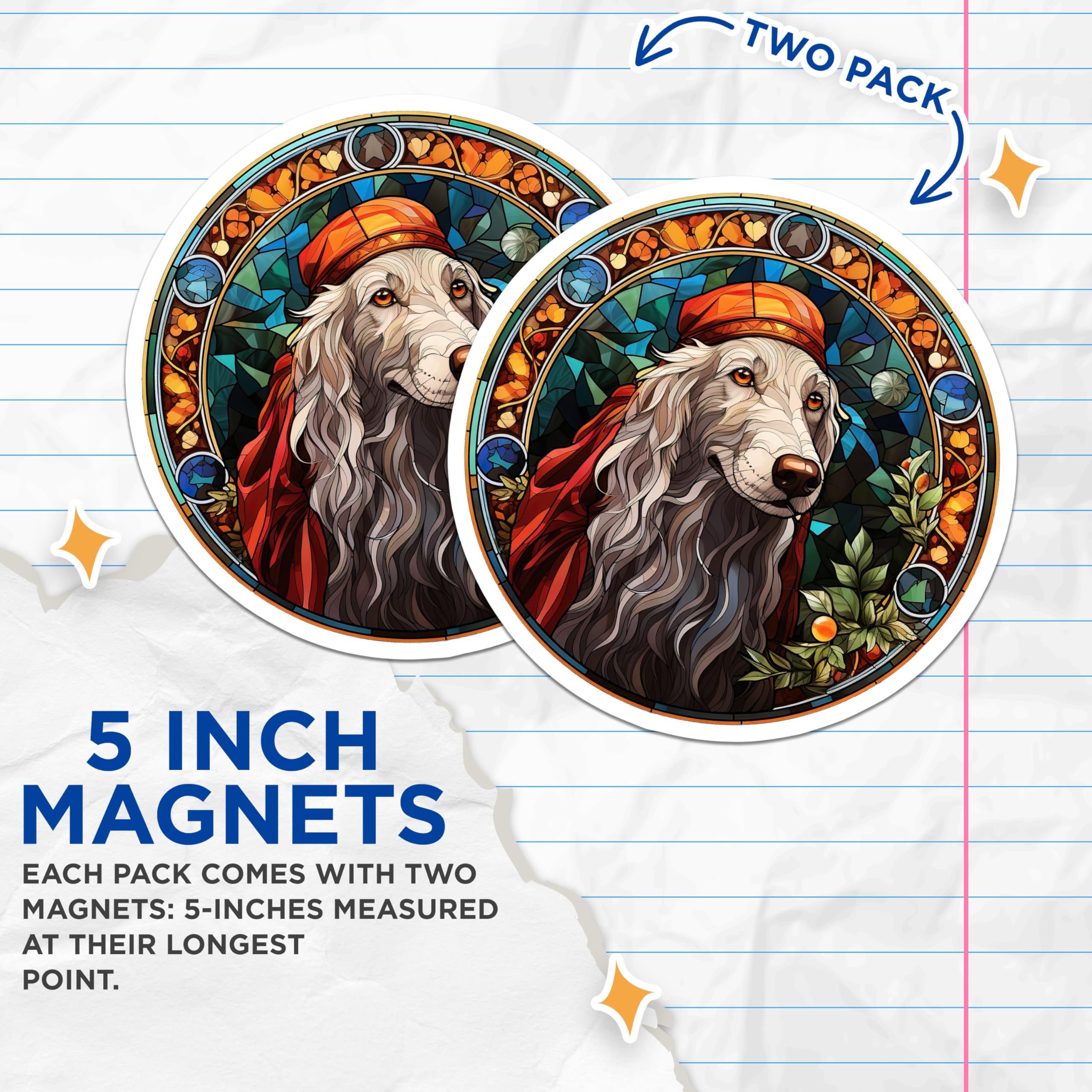 (2 Pack) Stained Glass Dog Magnets - Whimsical Pet Art - Unique Animal Decor - Dog Mom Fridge Accent - 5 Inches On Longest Side - Thick Durable Magnet - Made in USA - MAG27958