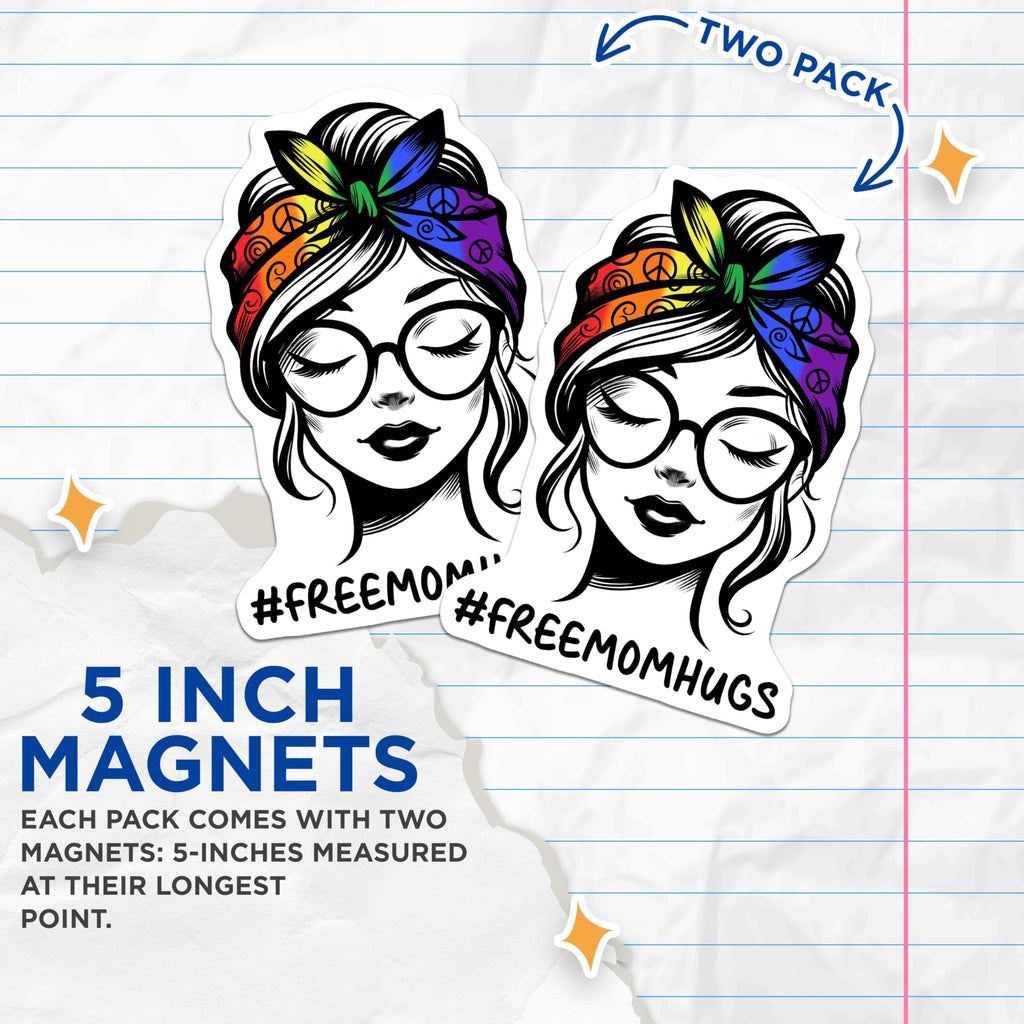 (2 Pack) Free Mom Hugs Magnets - Pride Support - LGBTQ Ally - Equality - Rainbow Love - 5" On Longest Side - for Cars, Fridges, Toolboxes - Made in USA - MAG8285