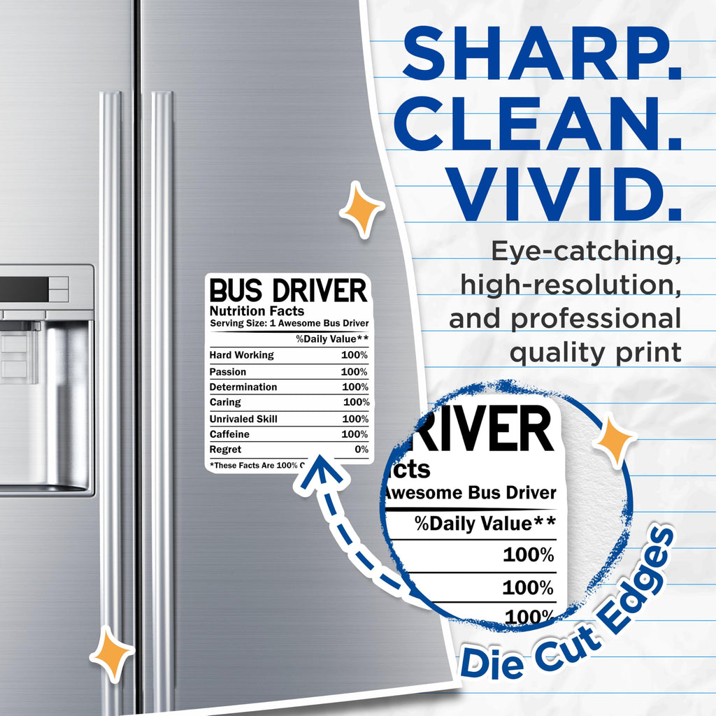 (2 Pack) Bus Driver Magnets - Nutrition Facts - School Bus Driver Appreciation - 5" On Longest Side - Premium Magnet - for Cars, Refrigerators, Toolboxes, Lockers - Made in USA - MAG14548