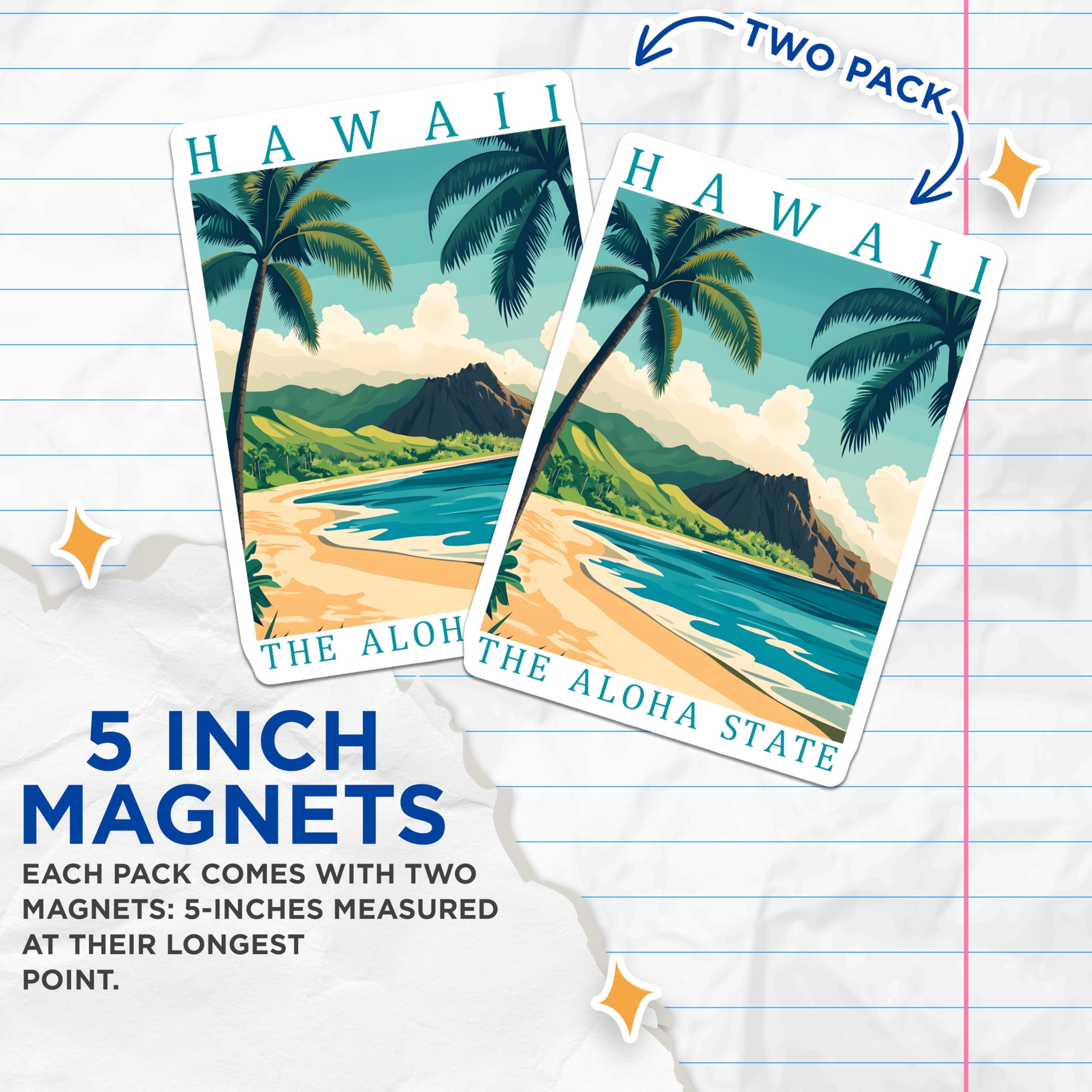 (2 Pack) Hawaii Aloha State Magnets - Tropical Beach Palm Tree Ocean Scenic Island - Travel Souvenirs Refrigerator Decor - 5 Inches On Longest Side - Thick Durable Magnet - Made in USA - MAG19352