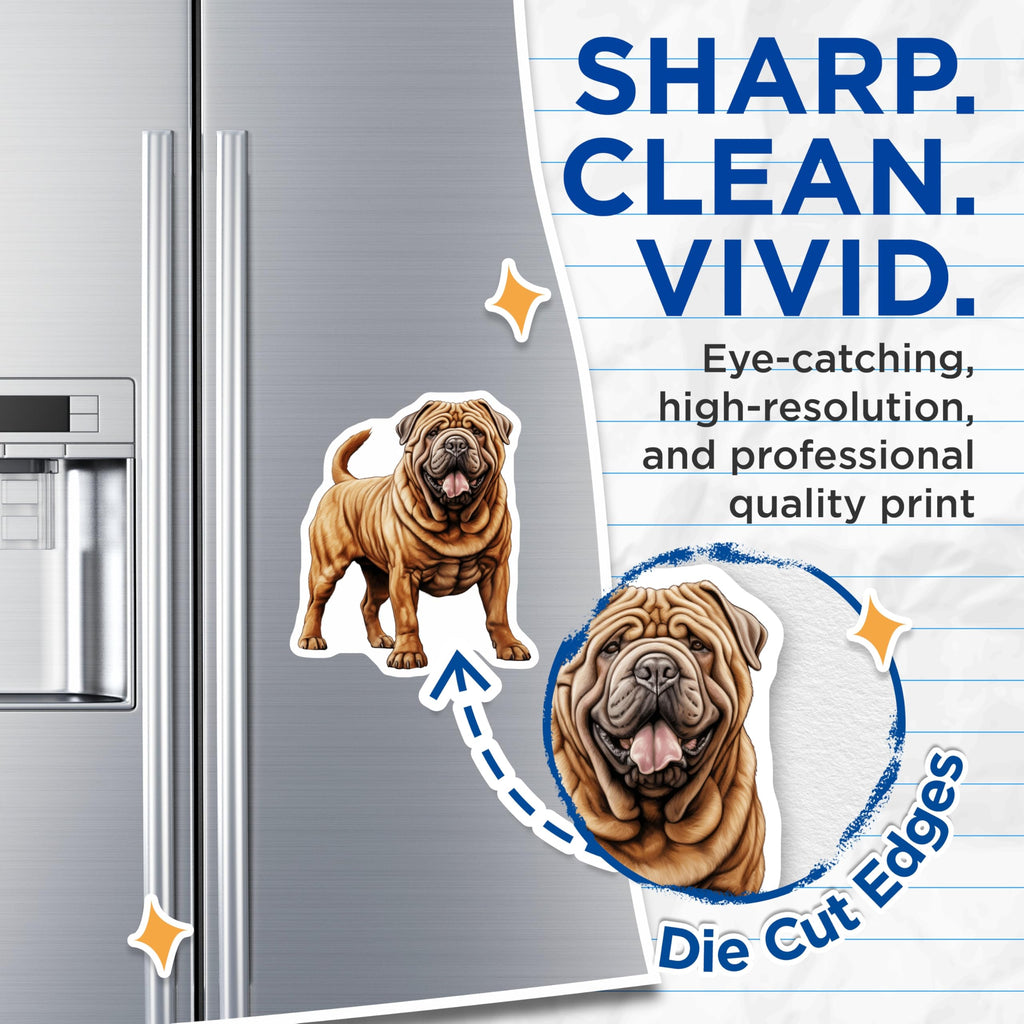 (2 Pack) Shar Pei Dog Magnets - Wrinkly Canine Breed Art - Pet Lover Refrigerator Decor - 5 Inches On Longest Side - Thick Durable Magnet - Made in USA - MAG26863