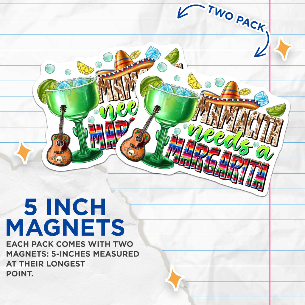 (2 Pack) Mamacita Margarita Magnets - Funny Mom Drink Decor - Fiesta Kitchen Fridge Accessories - 5 Inches On Longest Side - Thick Durable Magnet - Made in USA - MAG26543