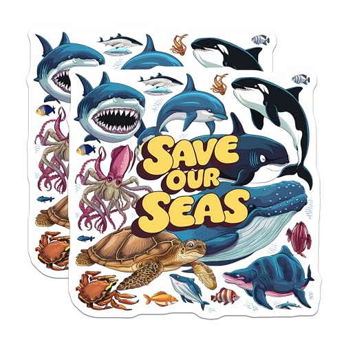(2 Pack) Save Our Seas Magnets - Ocean Life Magnets - Marine Wildlife Magnets - 5" On Longest Side - for Cars, Fridges, Toolboxes - Made in USA - MAG4557