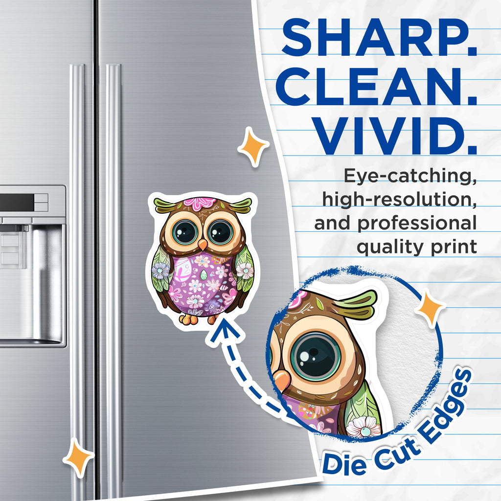 (2 Pack) Floral Owl Magnets - Cute Spring Refrigerator Decor - Whimsical Easter Accent - 5 Inches On Longest Side - Thick Durable Magnet - Made in USA - MAG37467