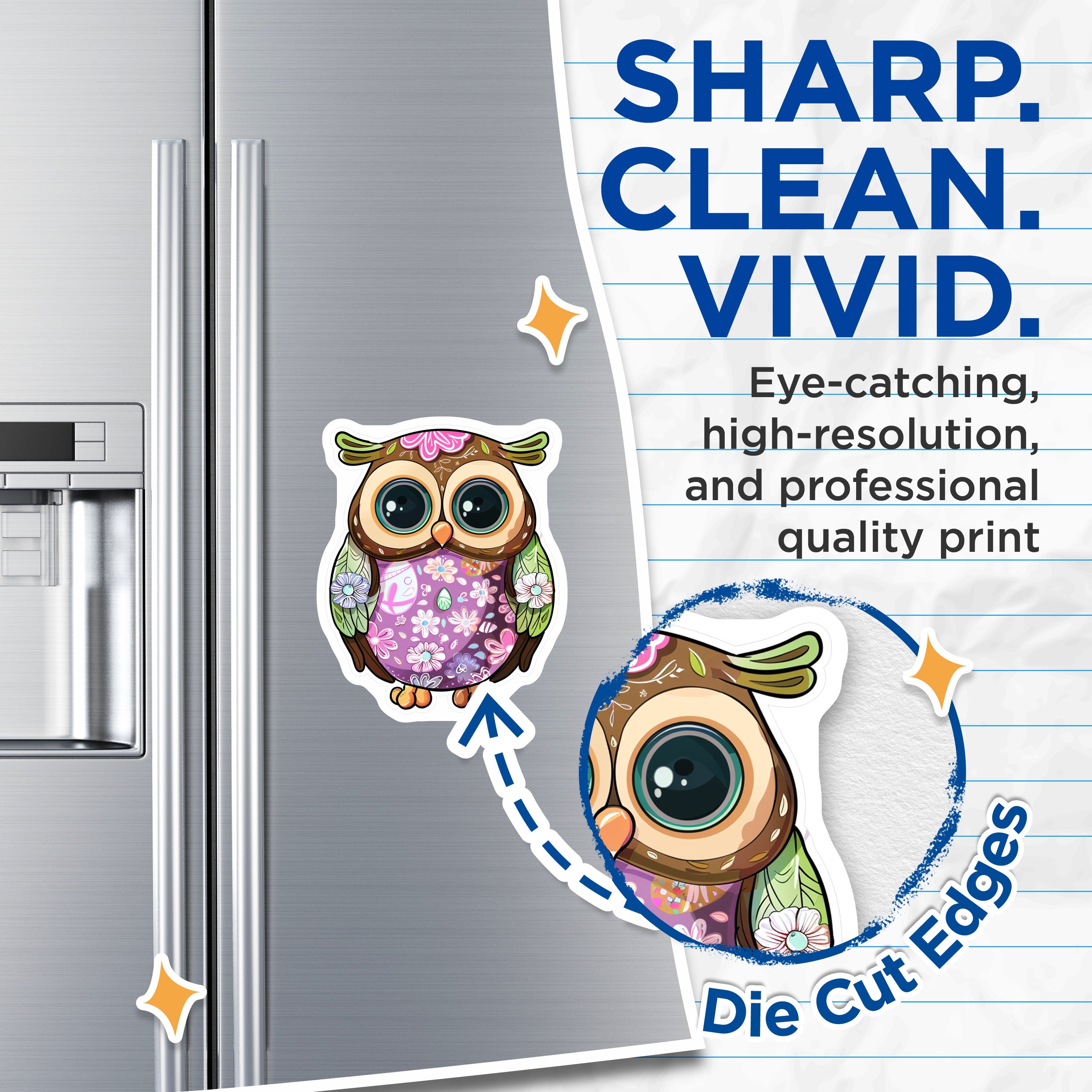 (2 Pack) Floral Owl Magnets - Cute Spring Refrigerator Decor - Whimsical Easter Accent - 5 Inches On Longest Side - Thick Durable Magnet - Made in USA - MAG37467