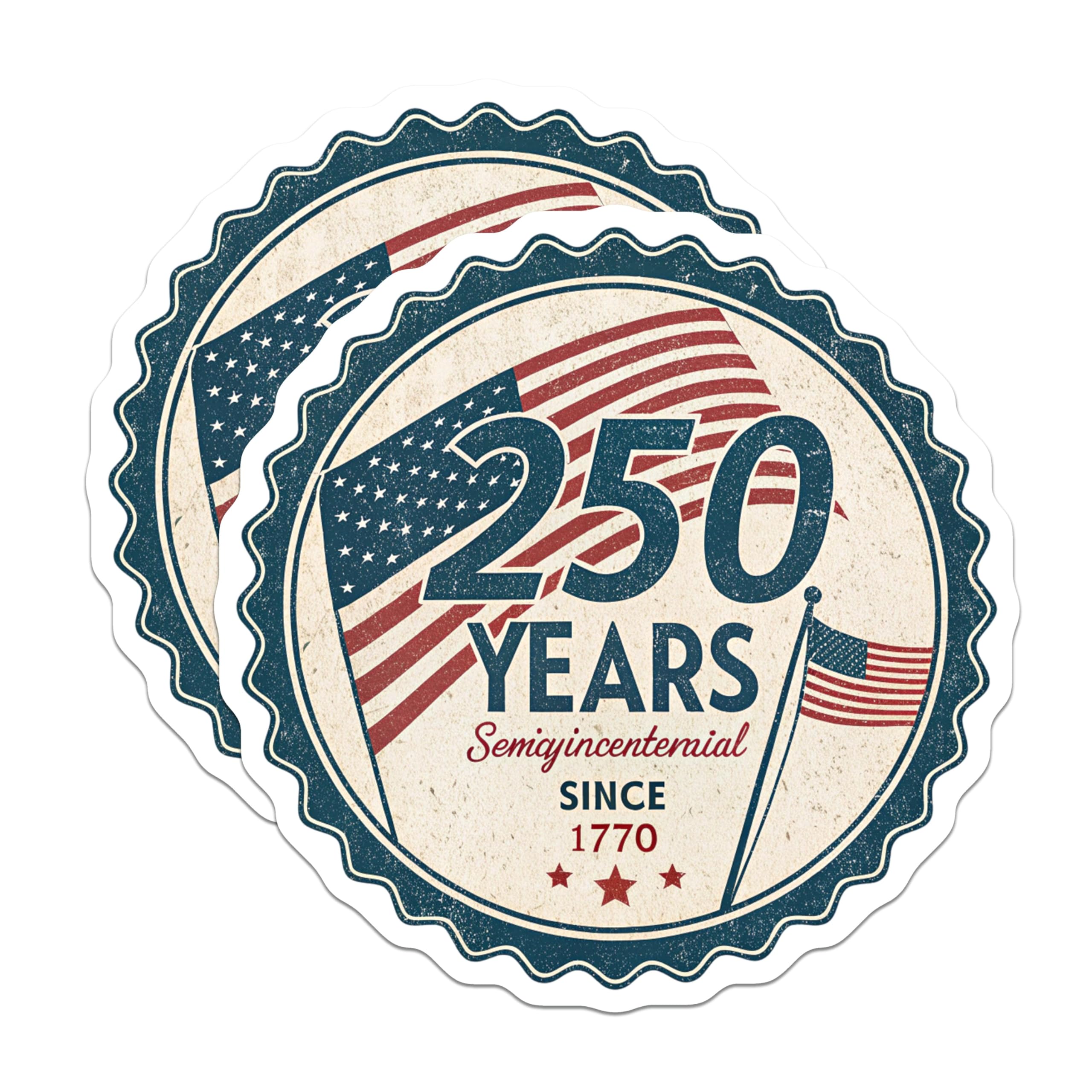 (2 Pack) 250 Years Semijubilee Magnets - Vintage American Flag Decor - Patriotic USA Since 1770-5 Inches On Longest Side - Thick Durable Magnet - Made in USA - MAG28934