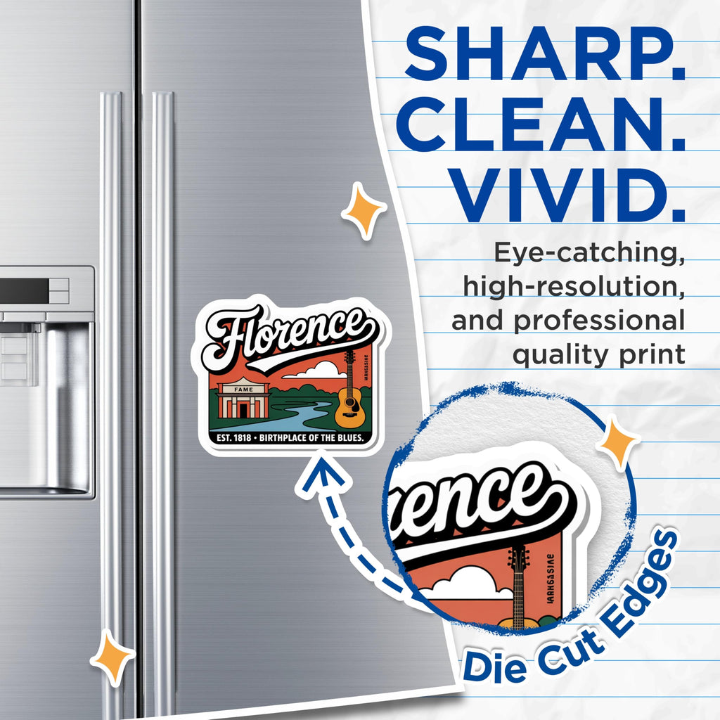 (2 Pack) Florence Alabama Magnets - Birthplace of Blues - Fame Recording Studio Souvenirs - 5" On Longest Side - Premium Magnet - for Cars, Refrigerators, Toolboxes, Lockers - Made in USA - MAG18146