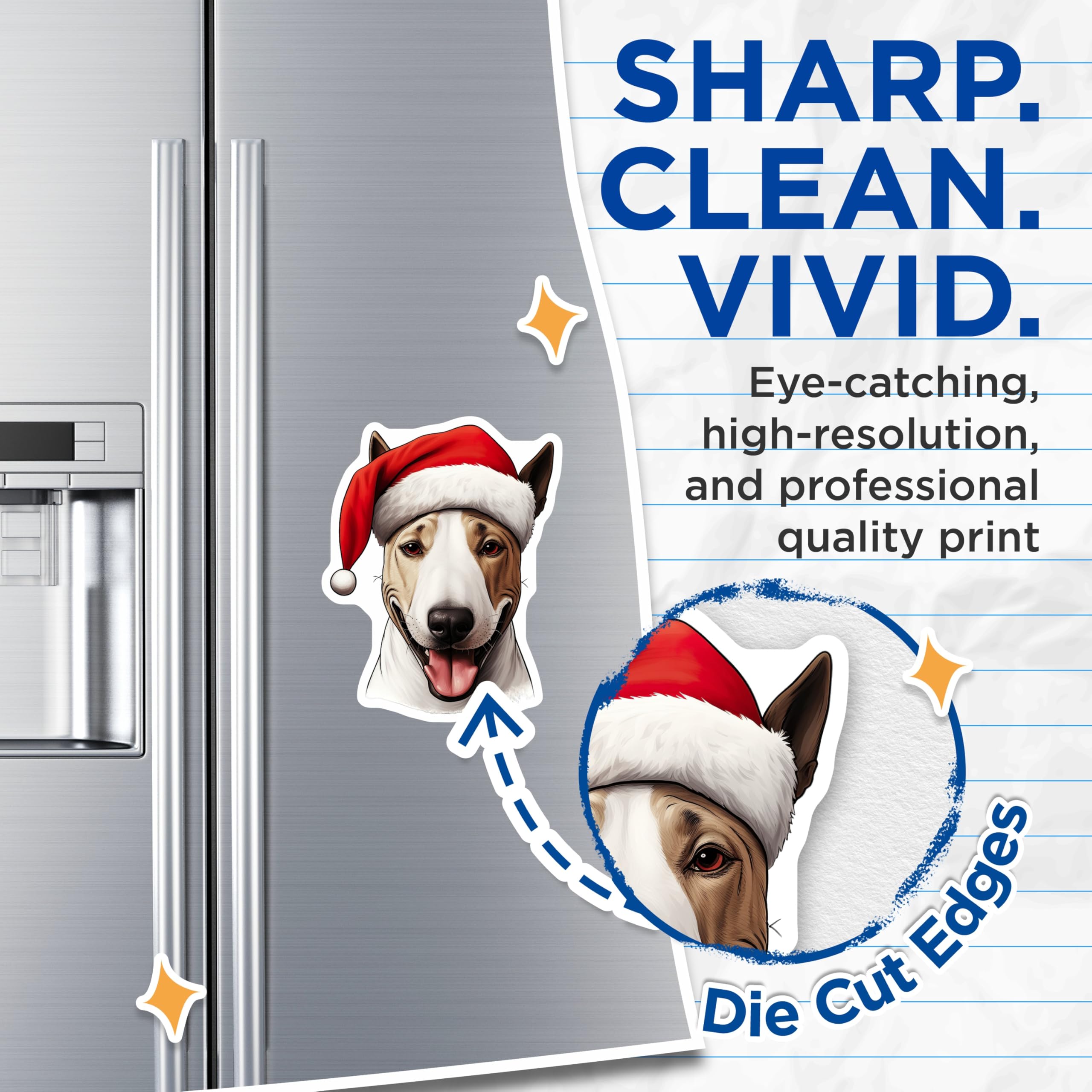 (2 Pack) Bull Terrier Christmas Magnets - Santa Hat Dog Art - Holiday Pet Decor - Funny Animal Fridge Magnet - 5 Inches On Longest Side - Thick Durable Magnet - Made in USA - MAG27424