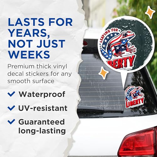 (2 Pack) Patriotic Frog Stickers - Freedom Frog Decals - Leaping for Liberty Stickers - 5" On Longest Side - Sticks to Any Smooth Flat Surface - Made in USA - BMCS2713