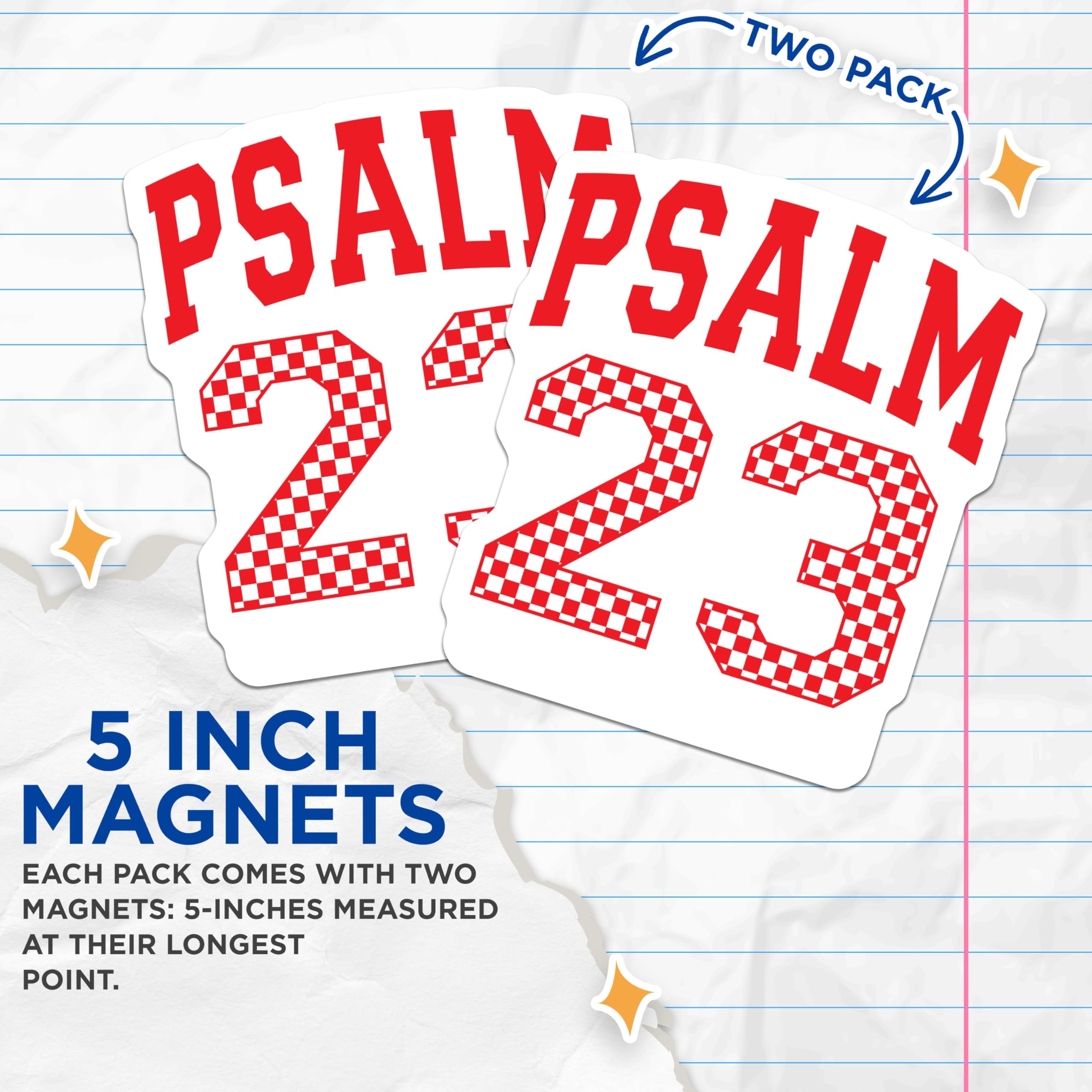 (2 Pack) Psalm 23 Magnets - Bible Verse Checkered Scripture Magnet - Christian Faith Decor - Religious Inspiration - 5 Inches On Longest Side - Thick Durable Magnet - Made in USA - MAG30485