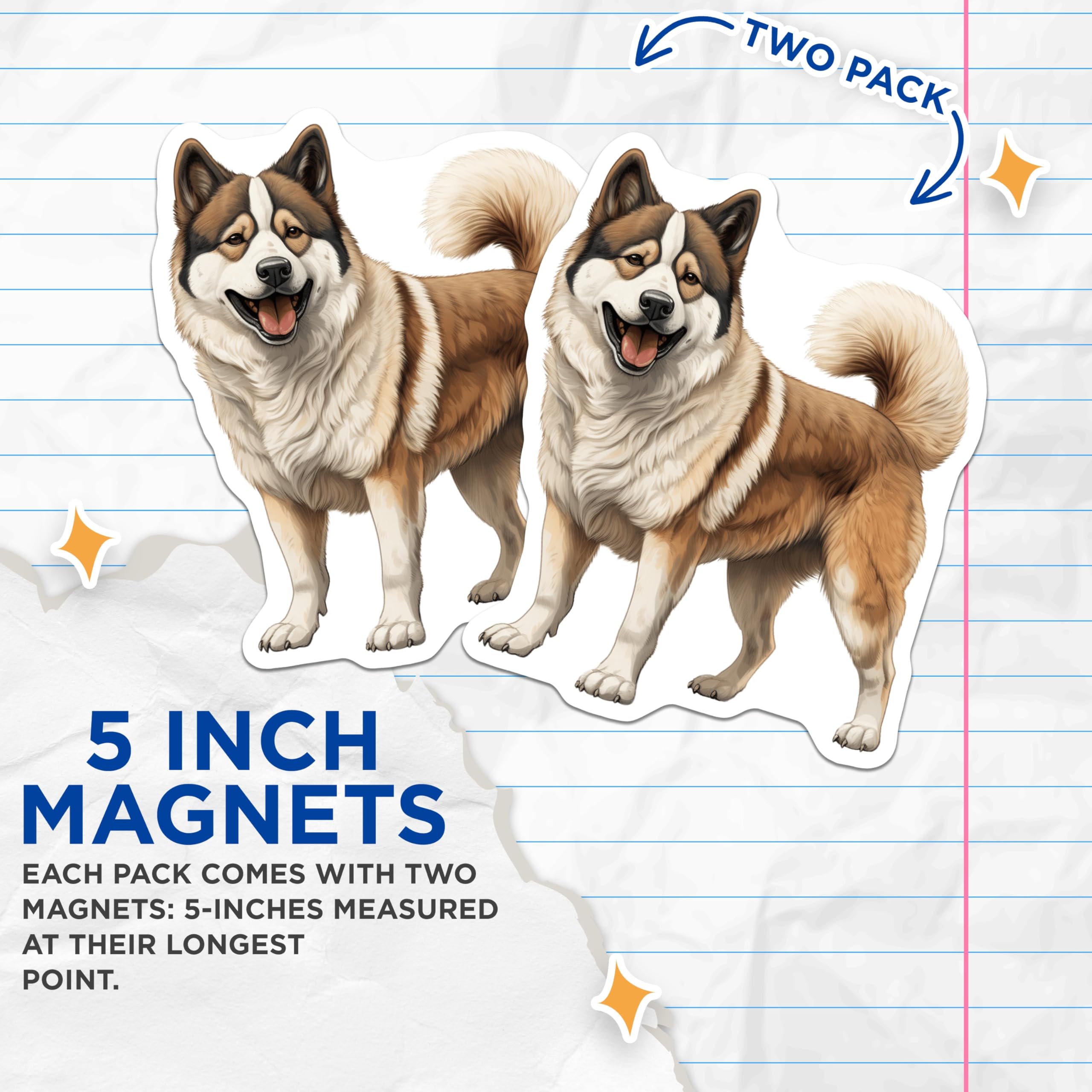 (2 Pack) Akita Inu Dog Magnets - Cheerful Japanese Akita Decor - Canine Companion Fridge Accents - Pet Owner Collectible - 5 Inches On Longest Side - Thick Durable Magnet - Made in USA - MAG24409