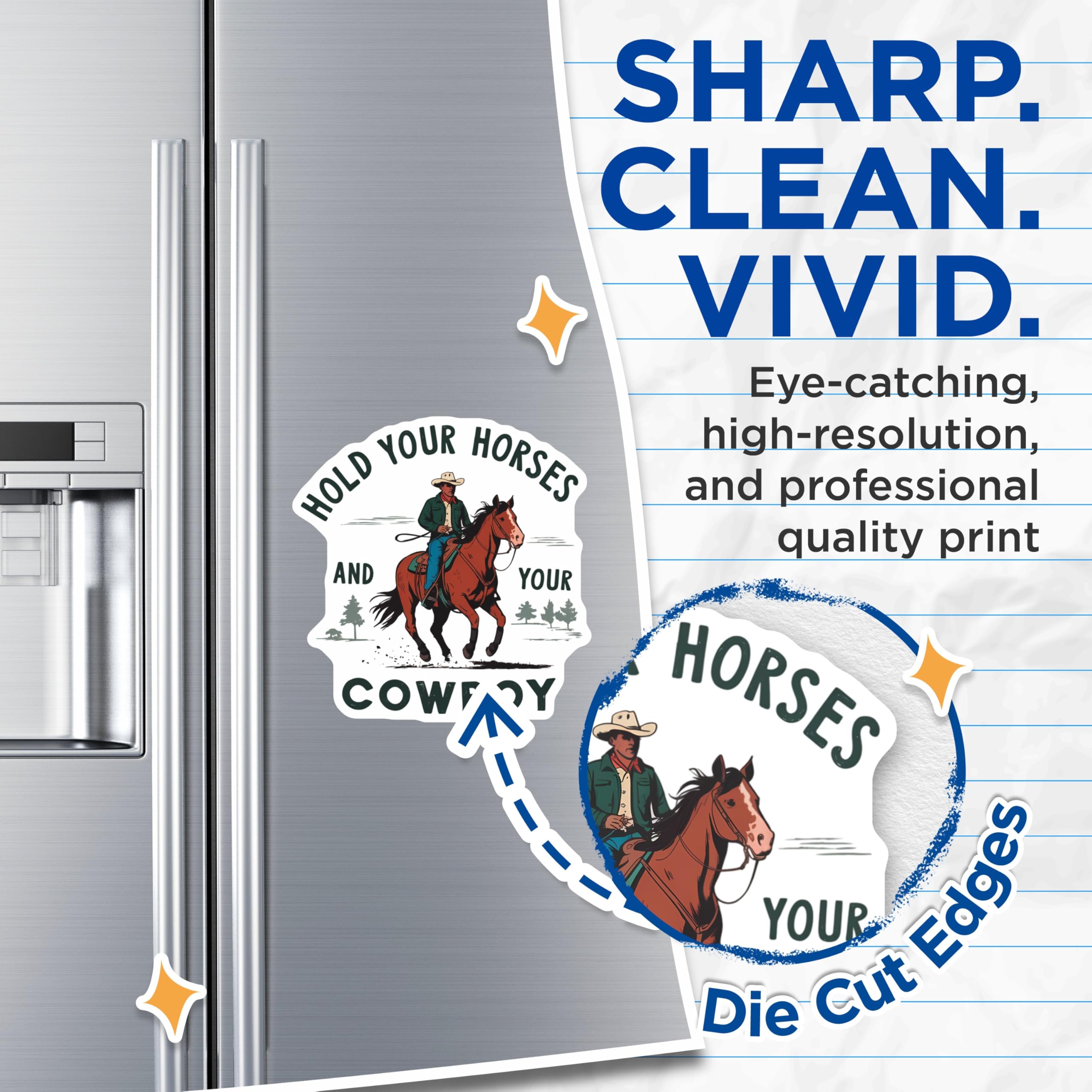(2 Pack) Cowboy Magnets - Hold Your Horses Saying - Western Ranch Decor - 5 Inches On Longest Side - Thick Durable Magnet - Made in USA - MAG22444