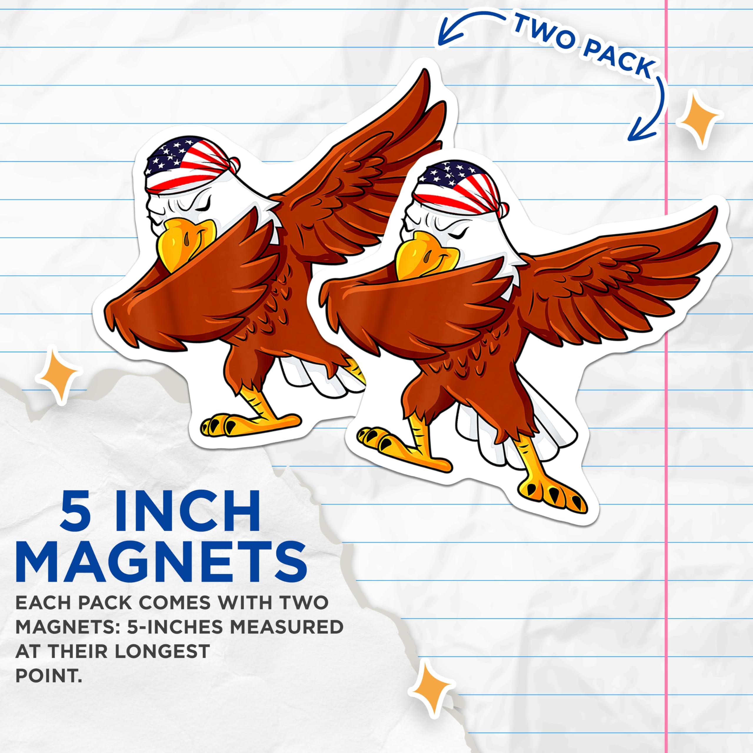 (2 Pack) Dabbing American Eagle Magnets - USA Flag Bandana Dab Meme - Patriotic Bird Refrigerator Locker Vehicle Accent - 5 Inches On Longest Side - Thick Durable Magnet - Made in USA - MAG24119