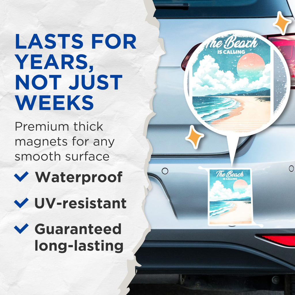 (2 Pack) Beach is Calling Magnets - Ocean Sunset Landscape - Coastal Summer Decor Travel - 5 Inches On Longest Side - Thick Durable Magnet - Made in USA - MAG22147