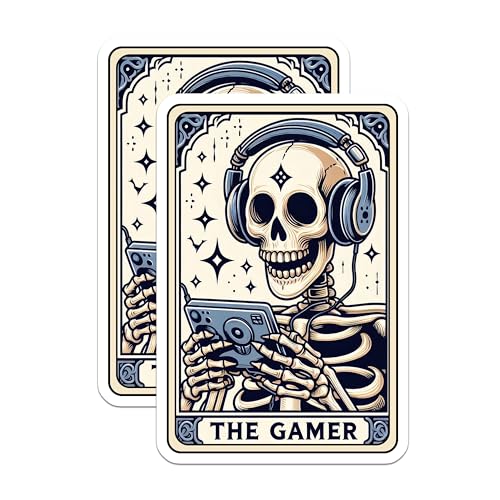 (2 Pack) Skeleton Gamer Stickers - Gaming Skeleton Decals - Funny Skeleton Stickers for Gamers - 5" On Longest Side - Sticks to Smooth Flat Surfaces - Made in USA - BMCS4642