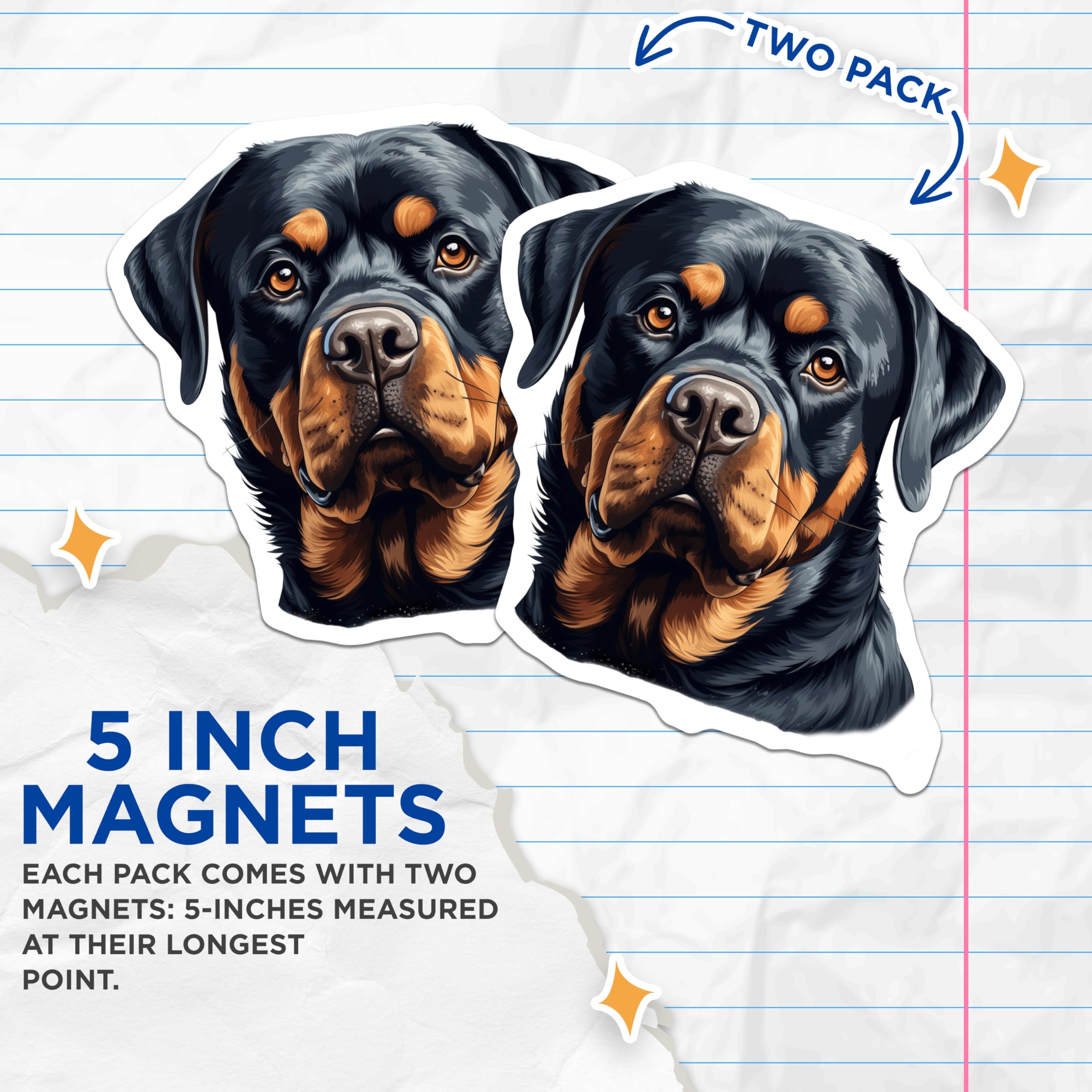 (2 Pack) Rottweiler Dog Magnets - Loyal Dog Breed Art - Pet Owner Refrigerator Decor - 5 Inches On Longest Side - Thick Durable Magnet - Made in USA - MAG27134