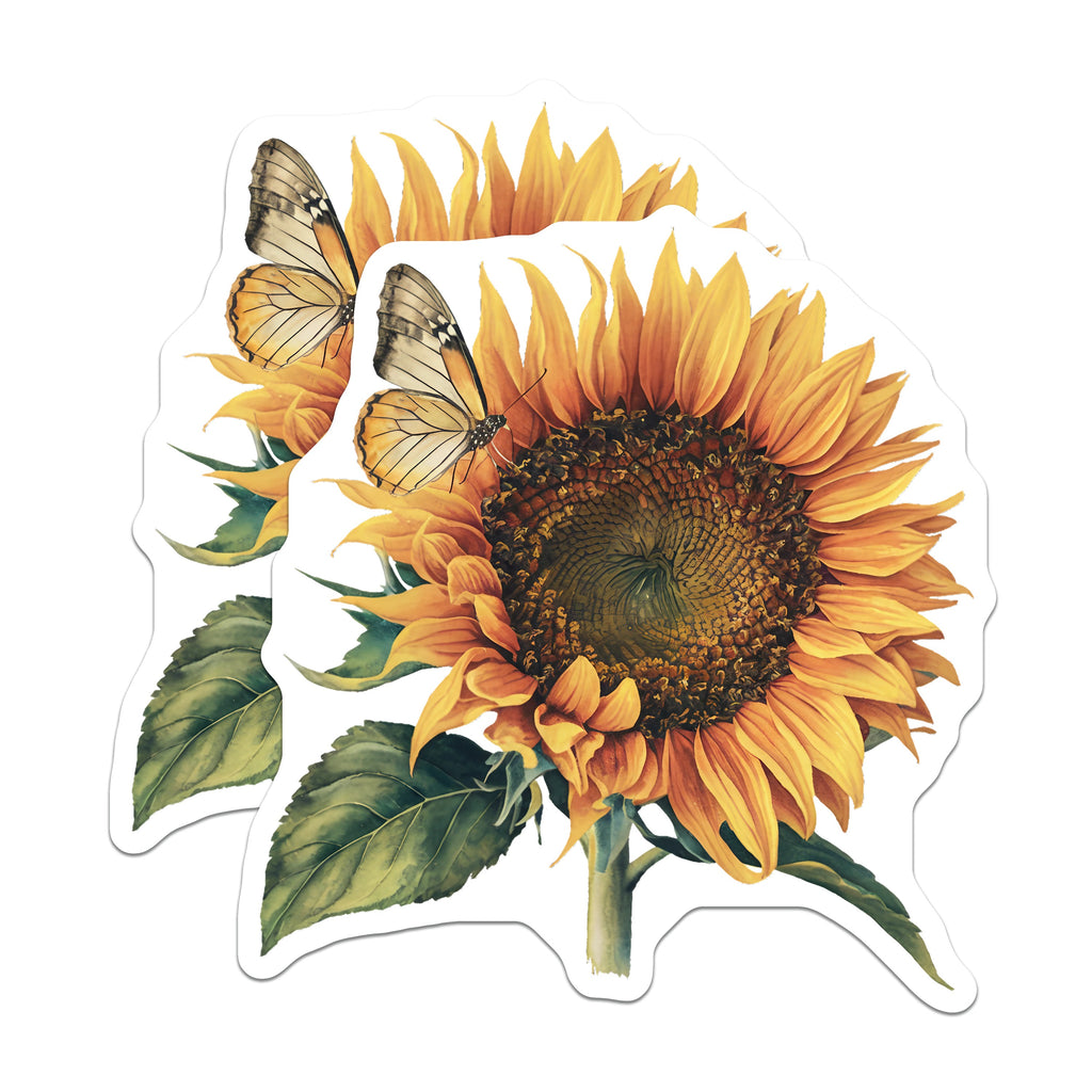 (2 Pack) Sunflower Butterfly Magnets - Floral Kitchen Decor - Nature Lover Refrigerator Art - 5 Inches On Longest Side - Thick Durable Magnet - Made in USA - MAG39419