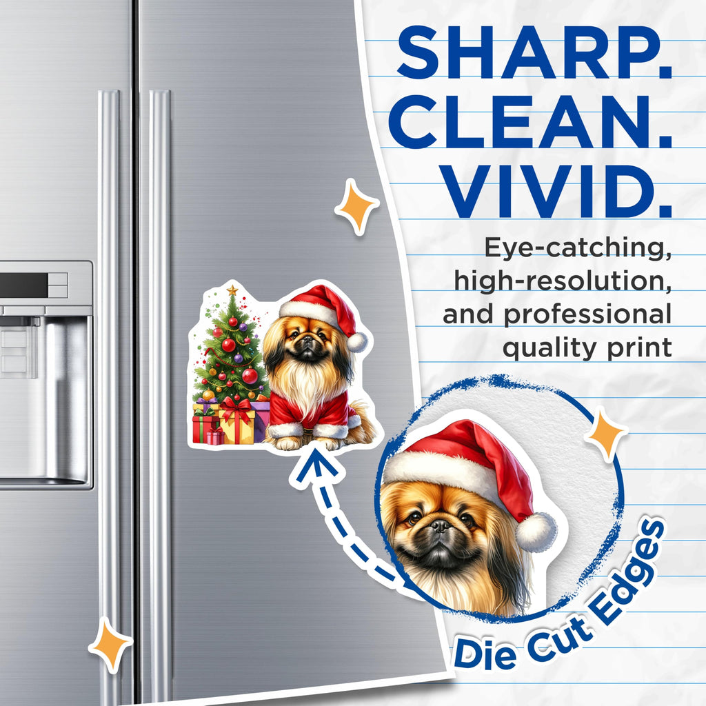 (2 Pack) Santa Pekingese Dog Magnets - Christmas Peke Lover Decor - Festive Animal Refrigerator Collectibles - 5 Inches On Longest Side - Thick Durable Magnet - Made in USA - MAG29082