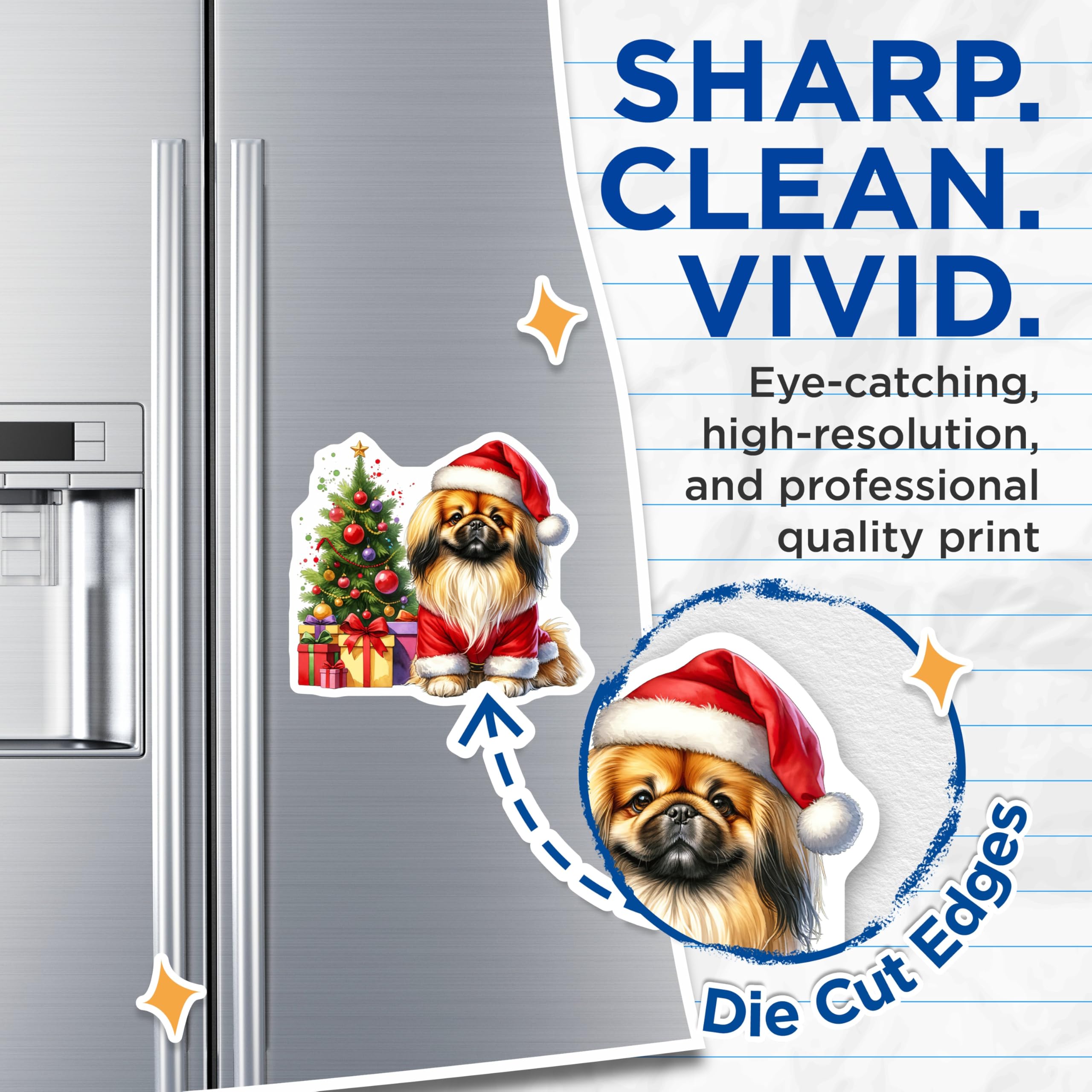 (2 Pack) Santa Pekingese Dog Magnets - Christmas Peke Lover Decor - Festive Animal Refrigerator Collectibles - 5 Inches On Longest Side - Thick Durable Magnet - Made in USA - MAG29082