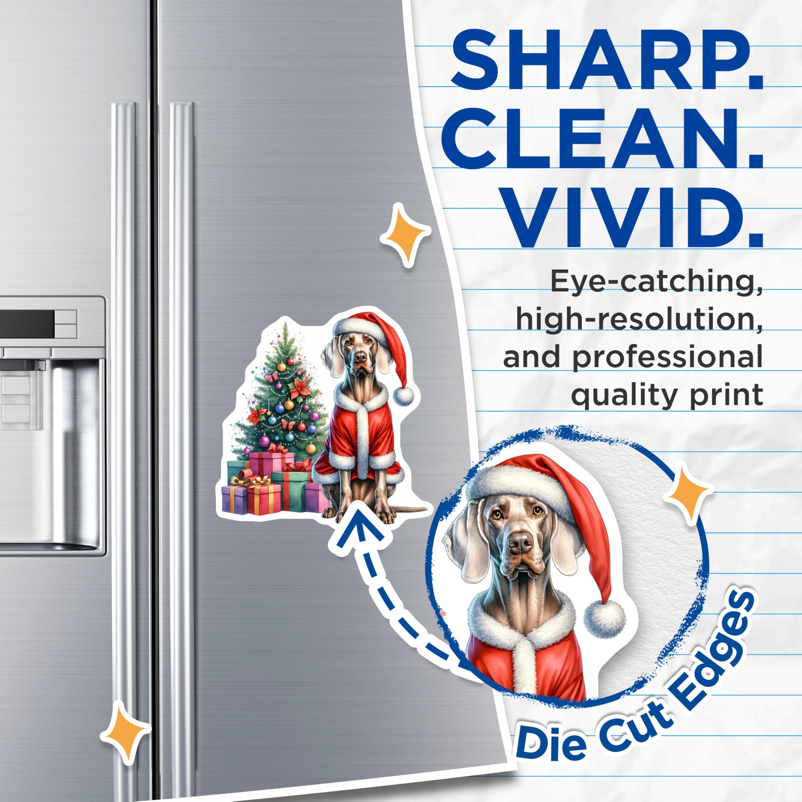 (2 Pack) Santa Dog Christmas Magnets - Weimaraner Holiday Decor - Festive Pet Lover Magnets - 5 Inches On Longest Side - Thick Durable Magnet - Made in USA - MAG28282