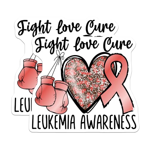 (2 Pack) Leukemia Awareness Magnets - Fight Love Cure - Heart Ribbon Boxing Gloves - 5" On Longest Side - for Cars, Fridges, Toolboxes - Made in USA - MAG4284