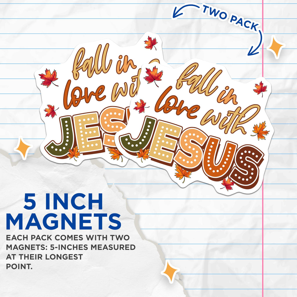 (2 Pack) Fall in Love with Jesus Magnets - Christian Refrigerator Decor - Faith Inspired Autumn Decorations - 5 Inches On Longest Side - Thick Durable Magnet - Made in USA - MAG25428