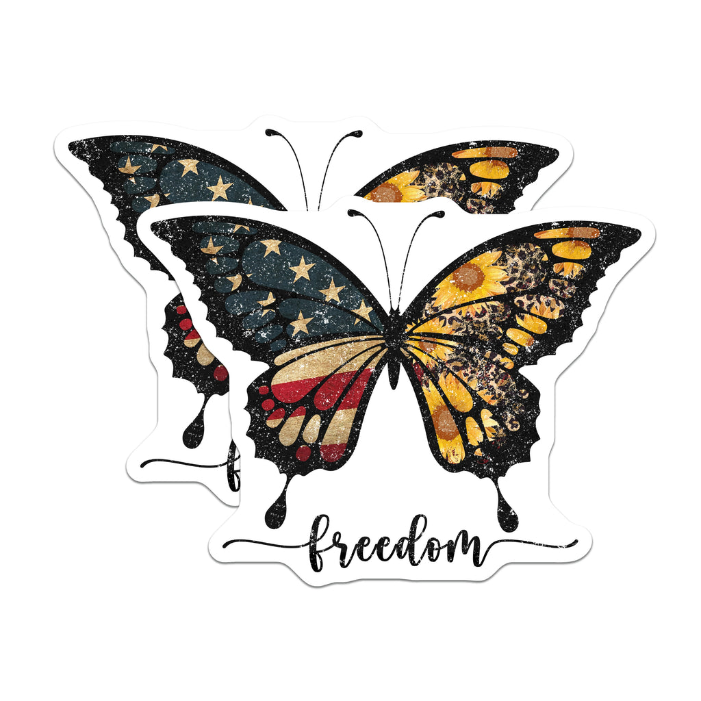 (2 Pack) Patriotic Butterfly Magnets - American Flag Decor - Freedom Sunflower Leopard Print - 5 Inches On Longest Side - Thick Durable Magnet - Made in USA - MAG37513