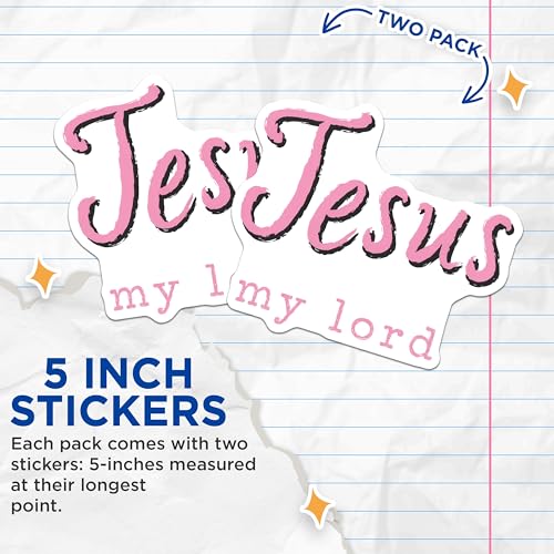 (2 Pack) Jesus My Lord Stickers - Christian Faith - Inspirational Quote - 5" On Longest Side - Sticks to Smooth Flat Surfaces - Made in USA - BMCS8933 - Religious Decor Decals