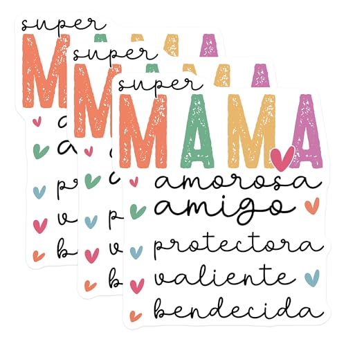 (3 Pack) Super Mama Decals - Spanish Mom Decal - Mother's Day Laptop Decals - 3 Inches On Longest Side - Easy Peel & Apply - Made in USA - 3MCS1890