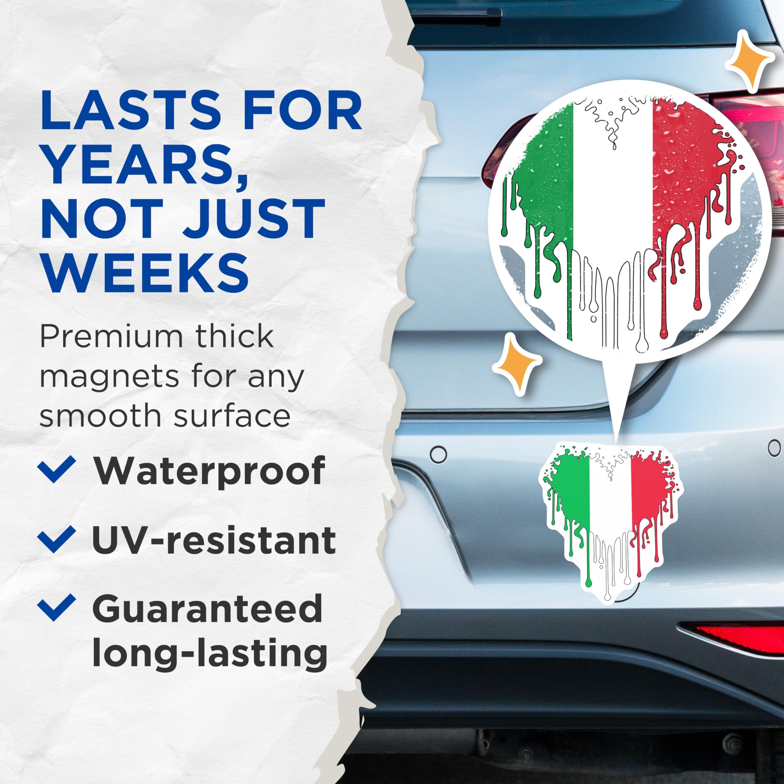 (2 Pack) Italian Flag Magnets - Heart Drip Design - Italy Pride Souvenir - 5" On Longest Side - Premium Magnet - for Cars, Refrigerators, Toolboxes, Lockers - Made in USA - MAG17265