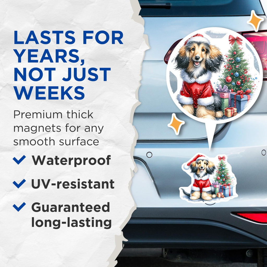 (2 Pack) Christmas Dog Magnets - Santa Puppy Refrigerator Decor - Festive Holiday Locker Accessory - 5 Inches On Longest Side - Thick Durable Magnet - Made in USA - MAG26089