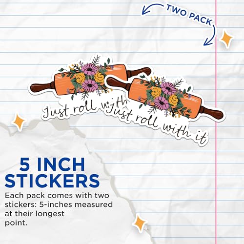 (2 Pack) Just Roll with It Stickers - Baking Lovers Stickers - Kitchen Decor Stickers - 5" On Longest Side - Sticks to Any Smooth Flat Surface - Made in USA - BMCS2987