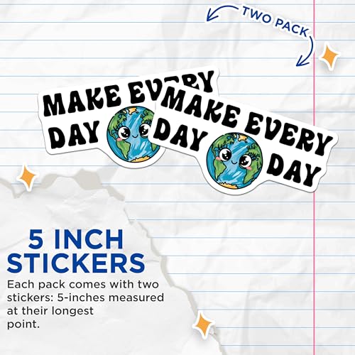 (2 Pack) Make Every Day Earth Day Stickers - Eco-Friendly Decals - 5" On Longest Side - Sticks to Smooth Flat Surfaces - Made in USA - BMCS8436 - BMCS8436