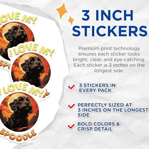 (3 Pack) Spoodle Decals - Dog Breed Sticker - Laptop Decal - Pet Lover - 3 Inches On Longest Side - Easy Peel & Apply - Made in USA - 3MCS2871