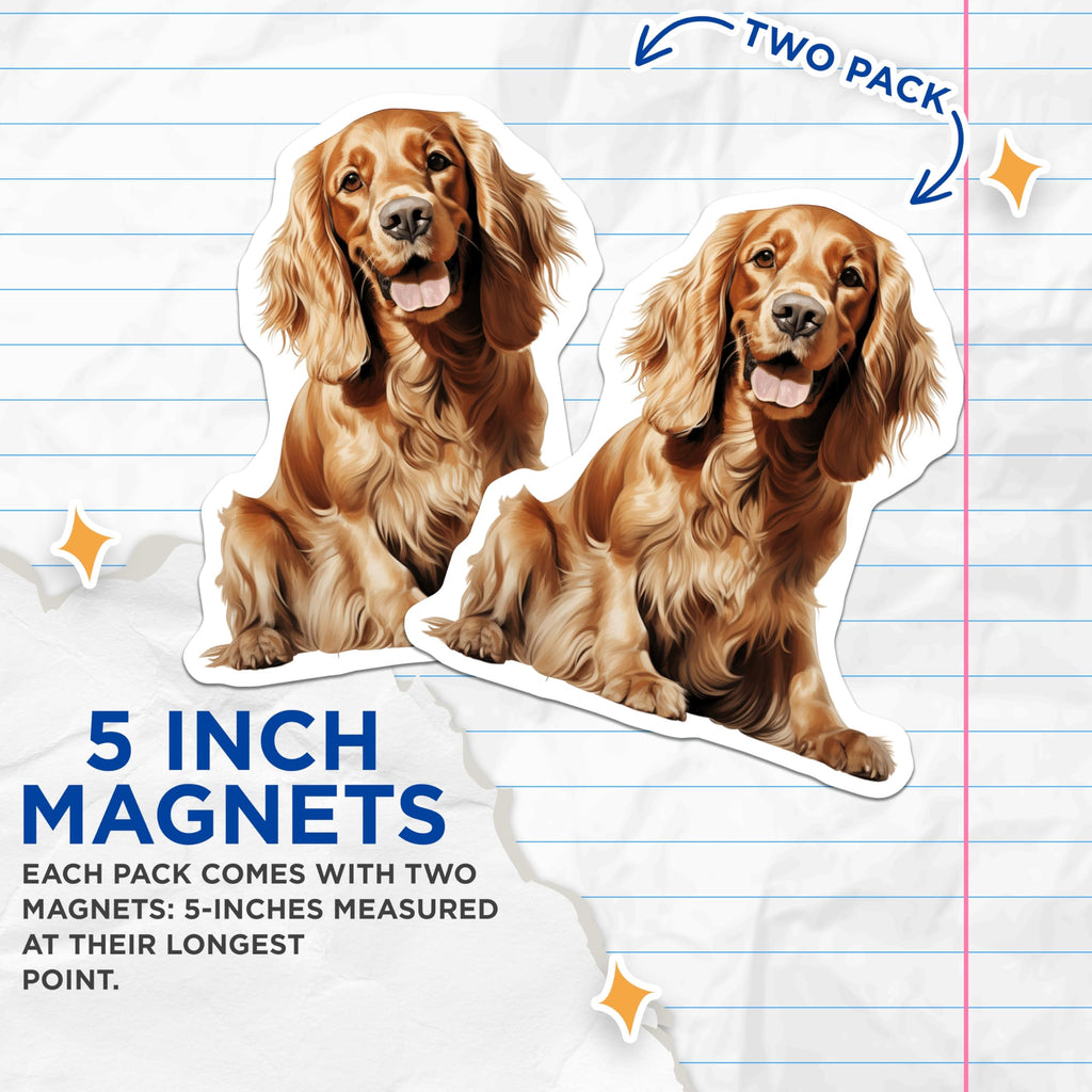 (2 Pack) Cocker Spaniel Dog Magnets - Happy Spaniel Art - Pet Lover Refrigerator Decor - Canine Puppy Design - 5 Inches On Longest Side - Thick Durable Magnet - Made in USA - MAG28111