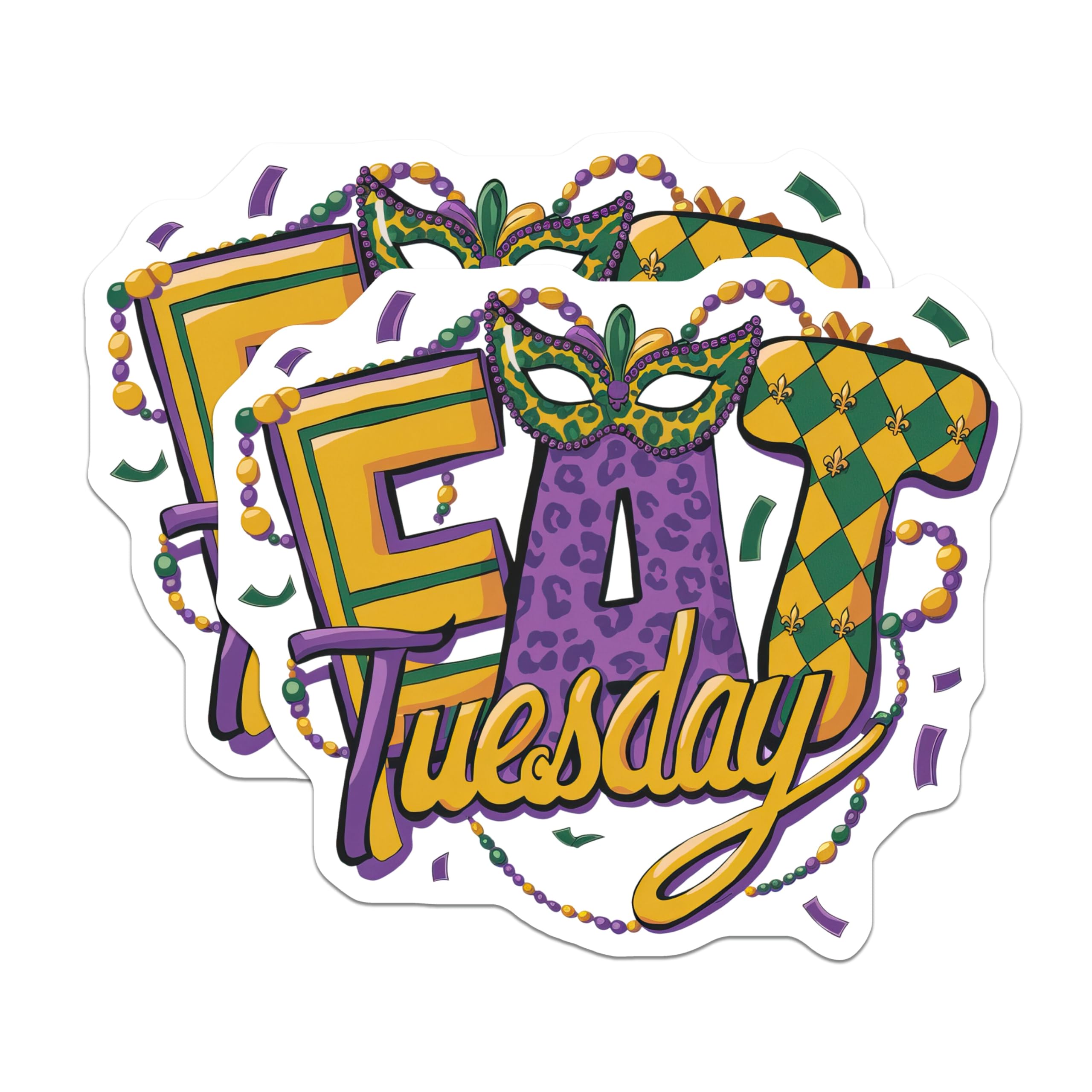 (2 Pack) Mardi Gras Magnets - Eat Tuesday - Party Magnets - 5" On Longest Side - Premium Magnet - for Cars, Refrigerators, Toolboxes, Lockers - Made in USA - MAG15469