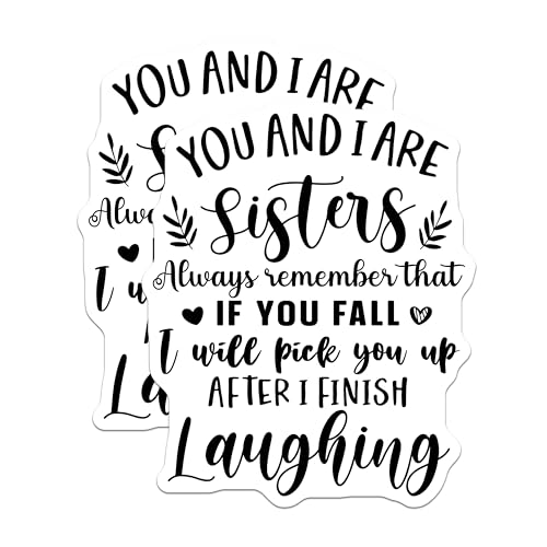 (2 Pack) You and I are Sisters Stickers - Always Remember If You Fall - I Will Pick You Up After I Finish Laughing - 5" On Longest Side - Sticks to Smooth Flat Surfaces - Made in USA - BMCS6236