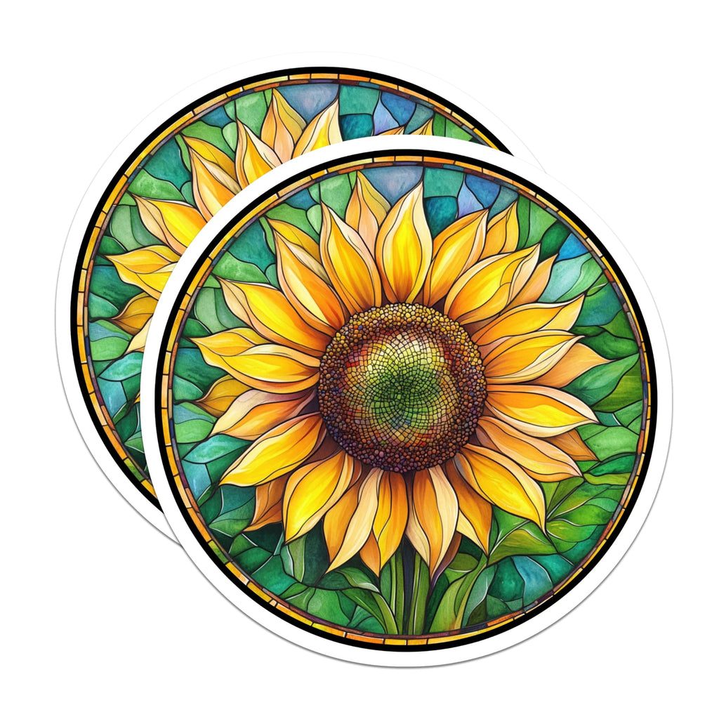 (2 Pack) Stained Glass Sunflower Magnets - Floral Kitchen Decor - Cheerful Fridge Accessory - Sunny Garden Art - 5 Inches On Longest Side - Thick Durable Magnet - Made in USA - MAG25314