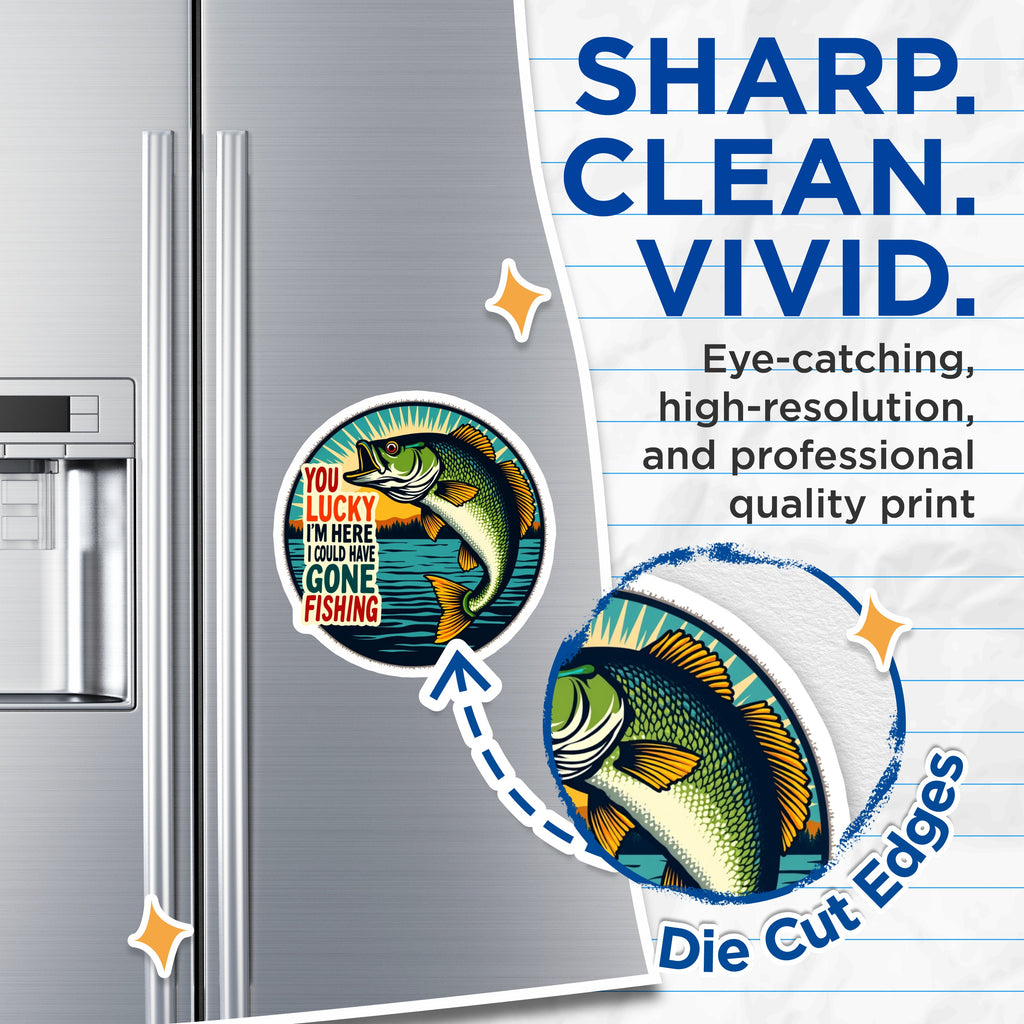 (2 Pack) Funny Fishing Magnets - Fisherman Humor Refrigerator Decor - Dad Fishing Saying - Outdoorsman Lake House Cabin Art - 5 Inches On Longest Side - Thick Durable Magnet - Made in USA - MAG36697
