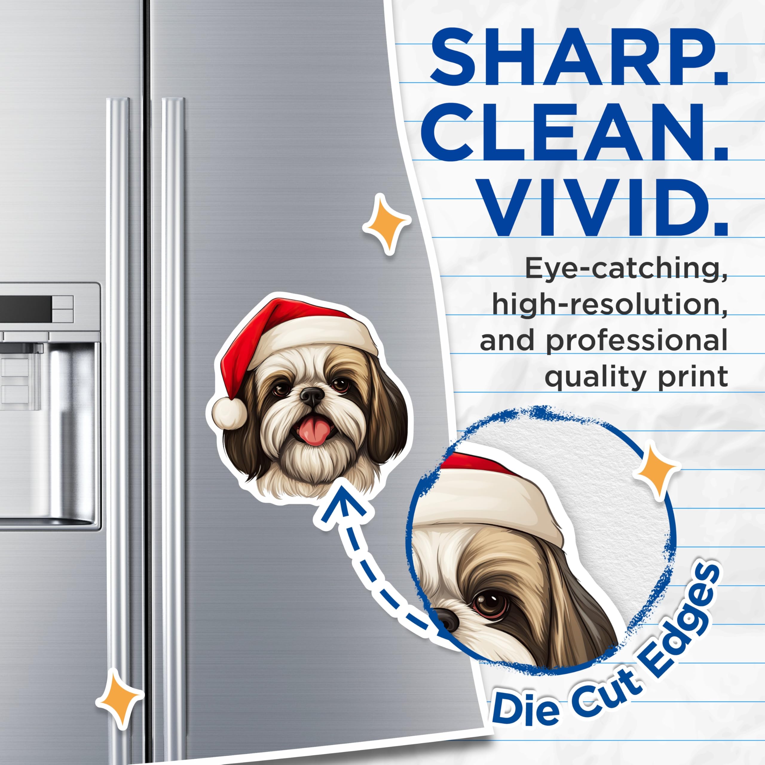 (2 Pack) Shih Tzu Magnets - Santa Hat Dog Magnet - Christmas Refrigerator Decor - Holiday Pet Lover Magnets - 5 Inches On Longest Side - Thick Durable Magnet - Made in USA - MAG28133