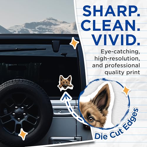 (2 Pack) German Shepherd Stickers - Dog Lover Decal - Cute Pet Dog Sticker - 5" On Longest Side - Sticks to Smooth Flat Surfaces - Made in USA - BMCS9862