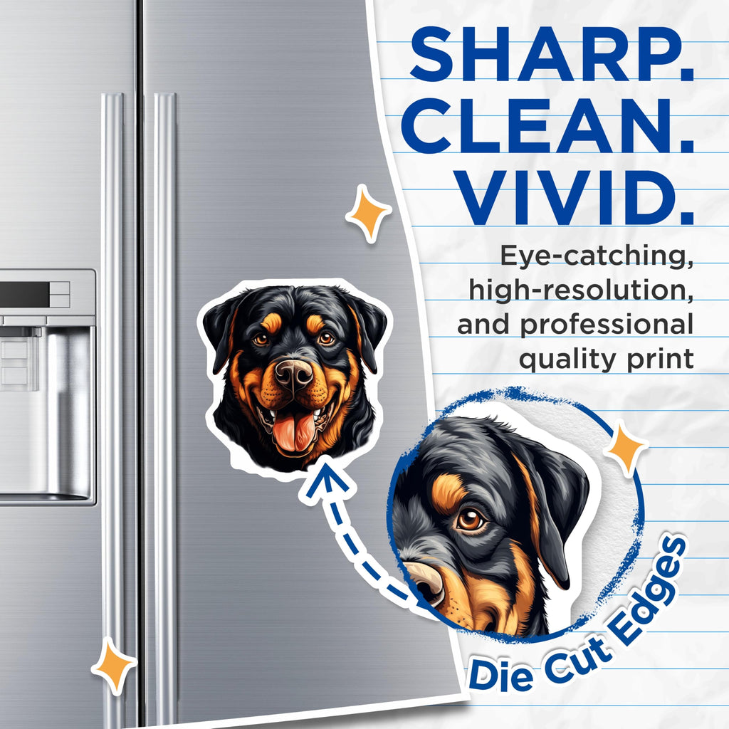 (2 Pack) Rottweiler Dog Magnets - Happy Rottie Pet Art - Dog Owner Fridge Decor - Animal Lover Appreciation - 5 Inches On Longest Side - Thick Durable Magnet - Made in USA - MAG27504