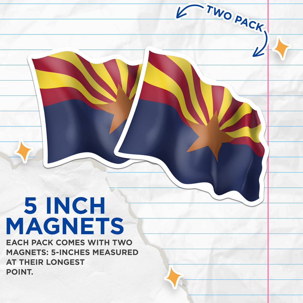 (2 Pack) Arizona Flag Magnets - Arizona State Pride Decor - Southwest Souvenir Magnets - 5 Inches On Longest Side - Thick Durable Magnet - Made in USA - MAG37759