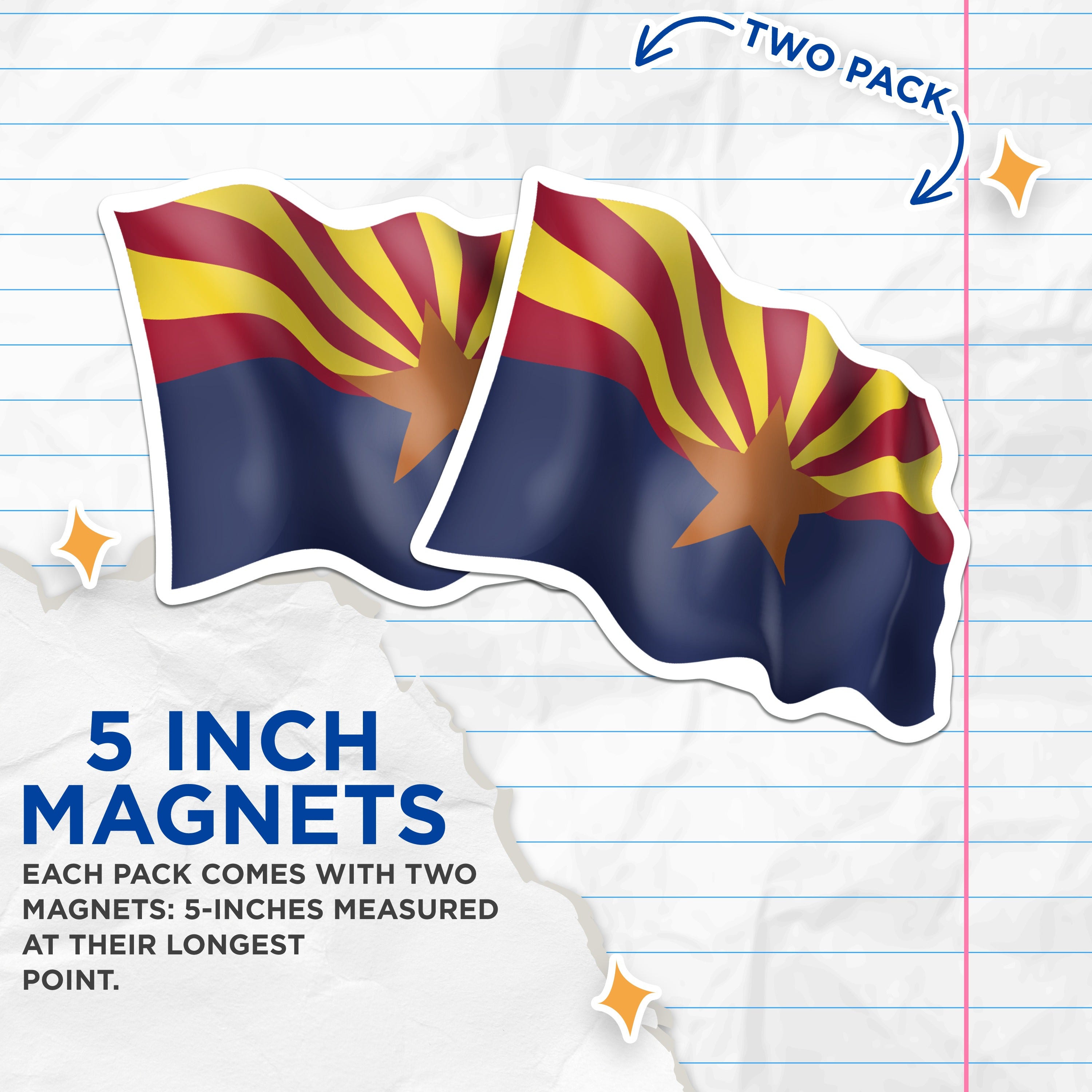 (2 Pack) Arizona Flag Magnets - Arizona State Pride Decor - Southwest Souvenir Magnets - 5 Inches On Longest Side - Thick Durable Magnet - Made in USA - MAG37759