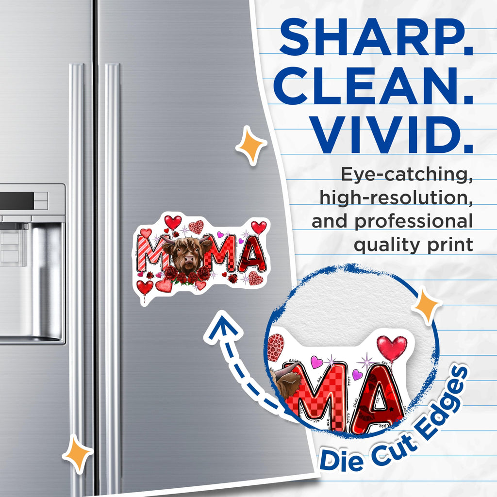 (2 Pack) Highland Cow Mama Magnets - Rustic Farmhouse Mom Decor - Valentines Day Refrigerator Accent - 5 Inches On Longest Side - Thick Durable Magnet - Made in USA - MAG29681