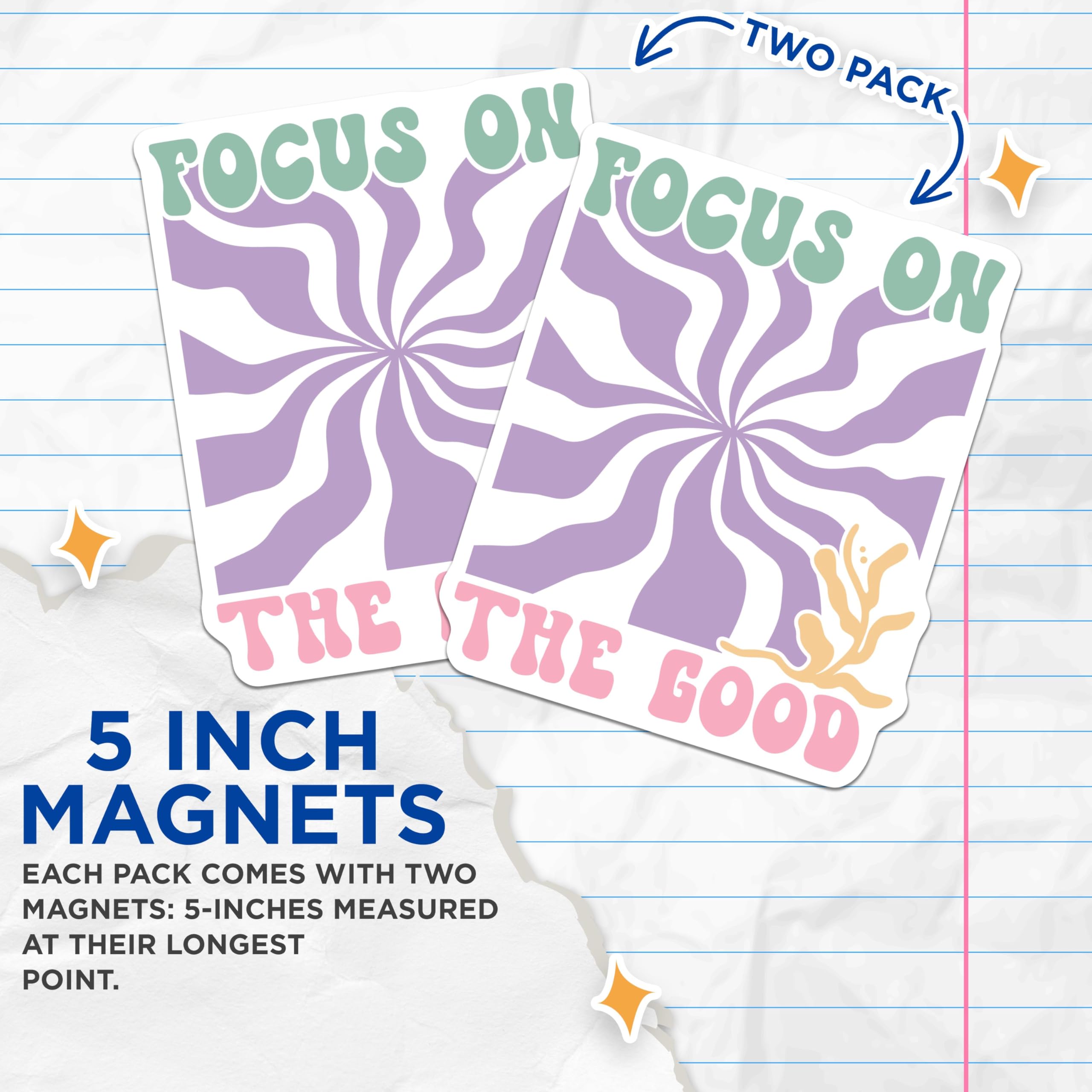 (2 Pack) Focus On The Good Magnets - Inspirational Quote - Positive Vibes - Ative Refrigerator Magnets - 5" On Longest Side - for Cars, Fridges, Toolboxes - Made in USA - MAG3832